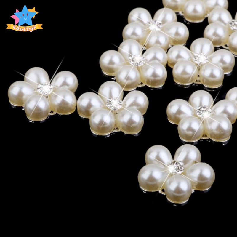 Set 10 Nút Hoa Đính Đá / Ngọc Trai Giả / Kim Cương Giả Dùng Trang Trí Bó Hoa Cưới DIY