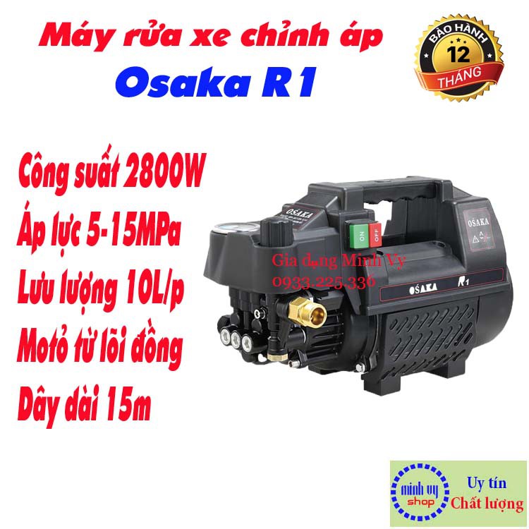 Máy rửa xe mini gia đình có chỉnh áp OSAKA R1 tặng kèm 1 chai nước rửa xe chuyên dụng