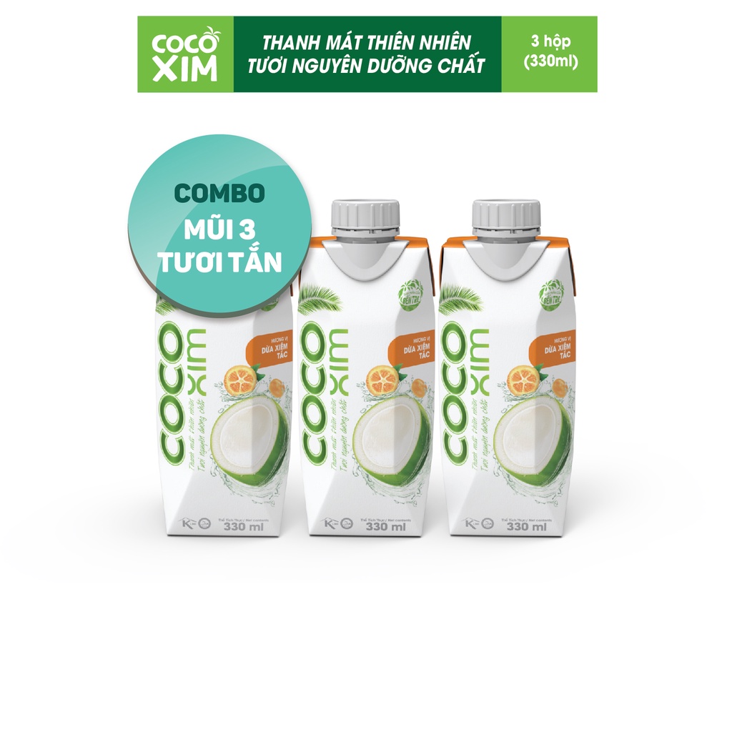 COMBO 3 MŨI TƯƠI TẮN-Dừa xiêm tắc Cocoxim 330ml/hộp