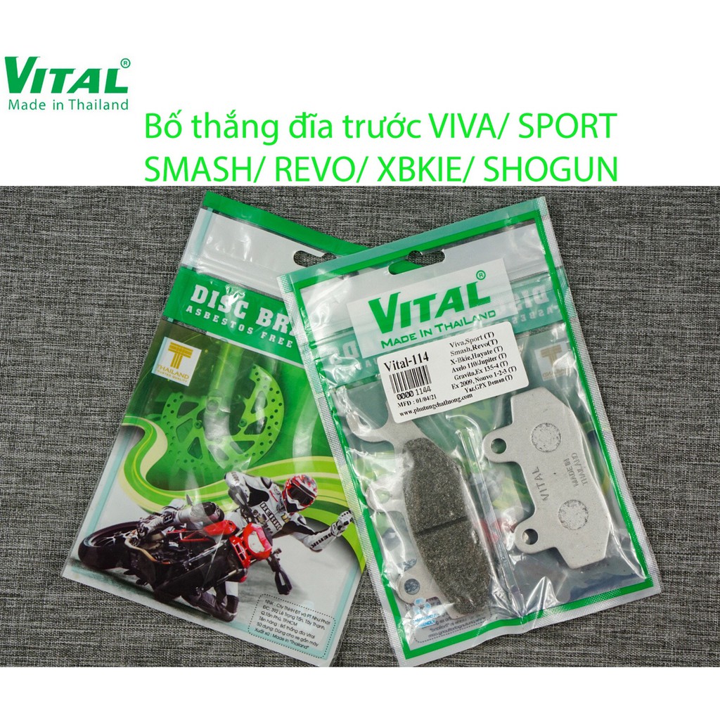 Bố thắng sau + trước VIVA/ SPORT/ SMASH/ REVO/ XBIKE/ SHOGUN/ MAX hiệu VITAL - Má phanh xe máy, bố thắng đĩa VITAL