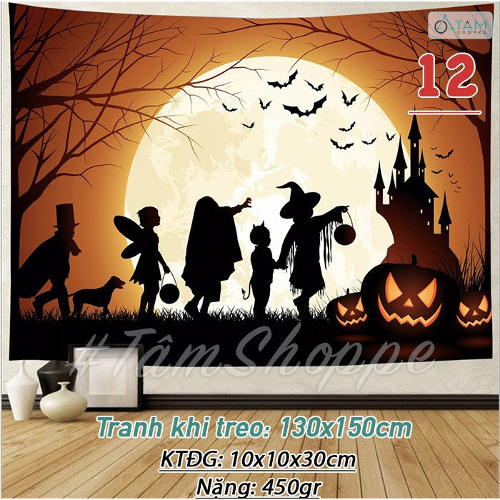 Tranh vải Halloween treo tường nhiều kiểu 130x150cm TRANH-21 tan