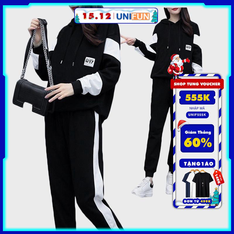 Bộ Quần áo thu đông nam nữ UNIFUN mã "KC-P" dáng thể dục thể thao hàn quốc đẹp bao gồm áo khoác hoodie và quần jogger