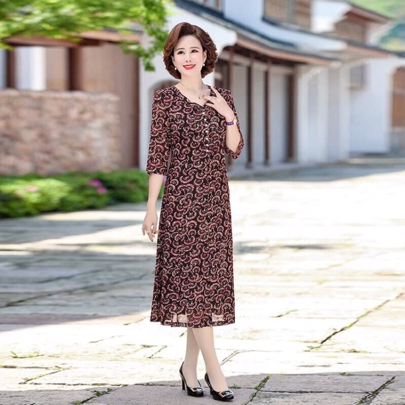 Đầm ren nữ trung niên cao cấp kiểu dáng sang trọng QCNP3768