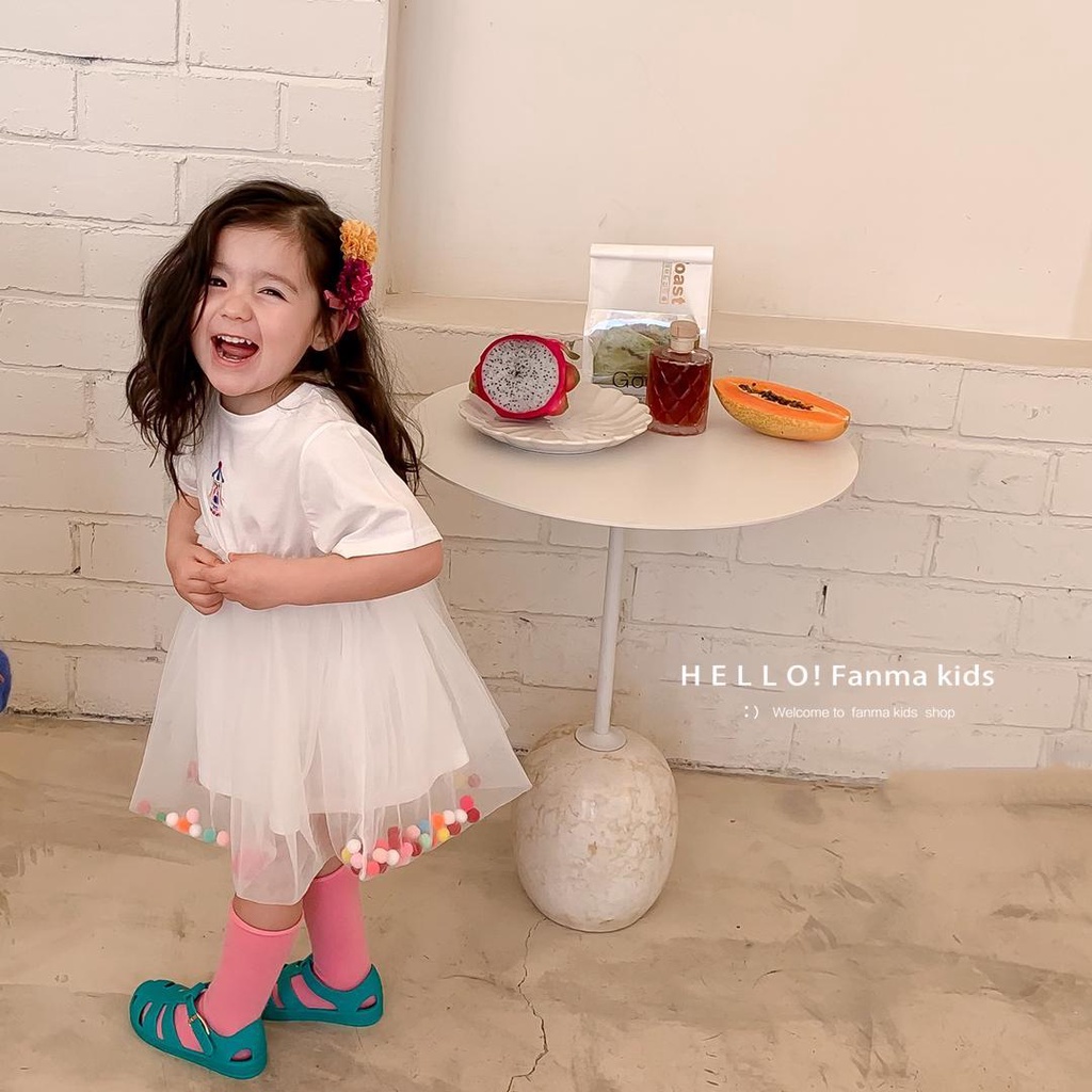 Đầm Công Chúa Tay Ngắn Chất Liệu Cotton Phối Lưới Thời Trang Mùa Hè Hàn Quốc Mới 2023