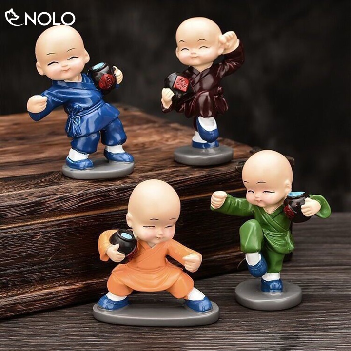 Bộ 4 Tượng Trang Trí Chú Tiểu Múa Túy Quyền Say Nhưng Phải Tỉnh Không Say Khi Cần Tỉnh Chất Liệu Thạch Cao Tráng Bột Đá