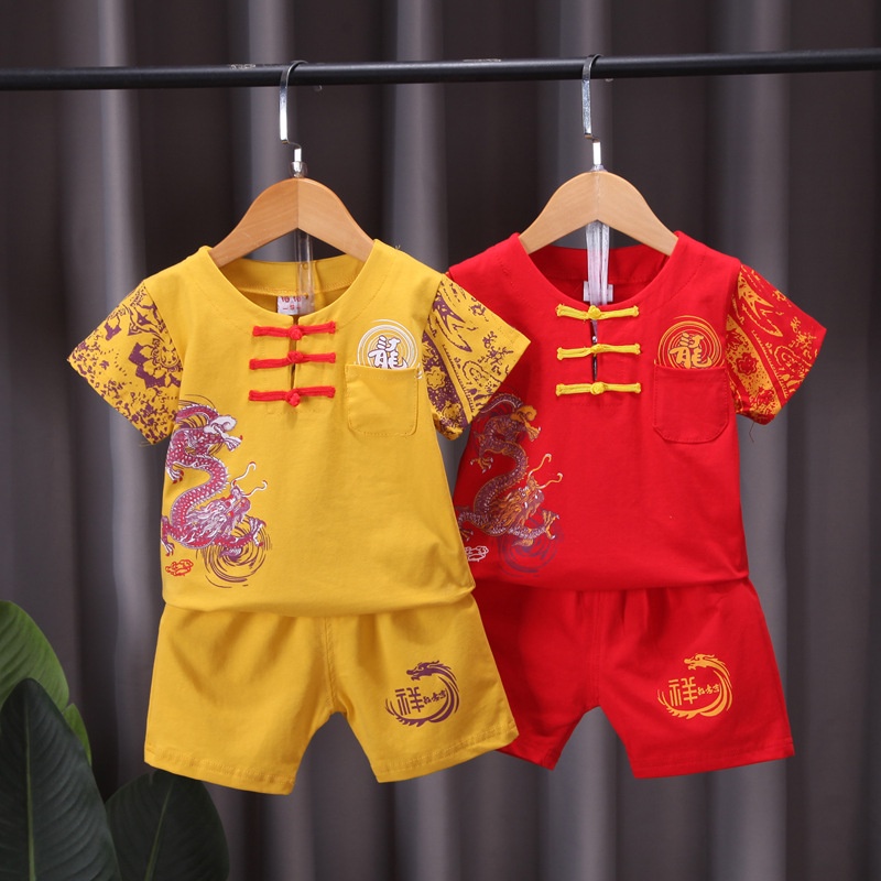 Set hán phục SANITKUN cotton thoáng mát tay ngắn phong cách Trung Hoa năm mới xinh xắn dành cho trẻ em