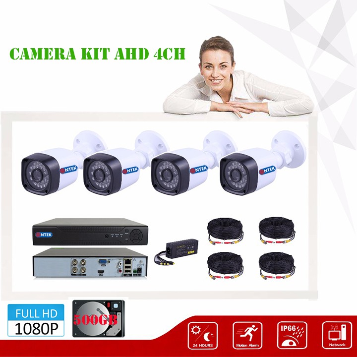 Bộ Kit Camera giám sát AHD HD - Trọn Bộ Camera AHD 4 Kênh + Ổ Cứng Lưu Trữ 500GB