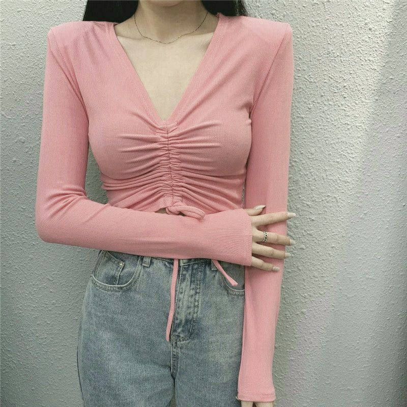 ÁO TAY DÀI RÚT NGỰC CROPTOP - A2RTD | BigBuy360 - bigbuy360.vn