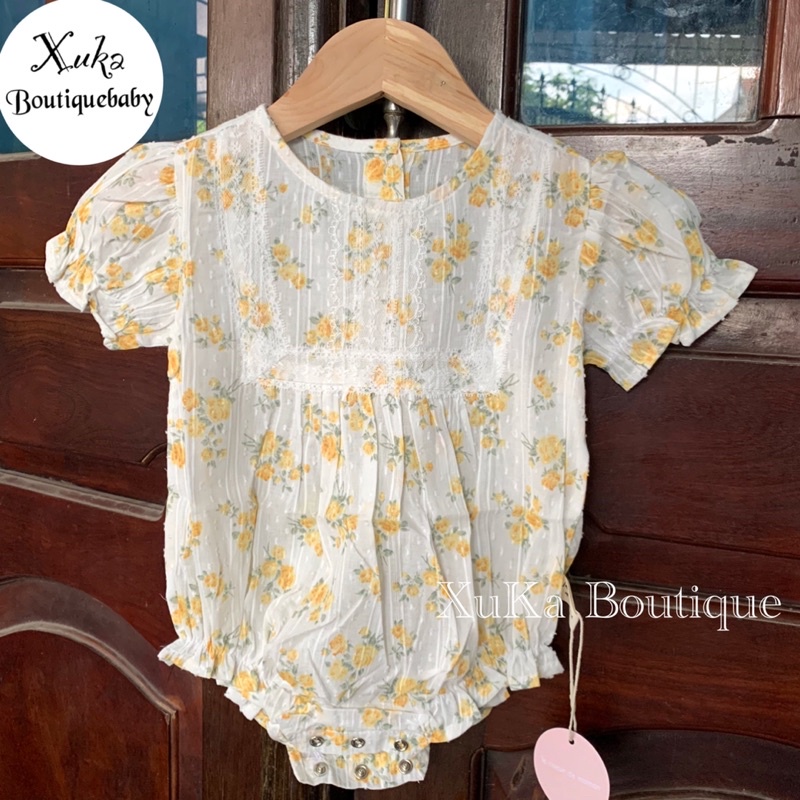 Bodysuit Cộc Tay Hoa Vàng Cho Bé Gái [Xuka Boutique] Body cộc Tay Cho Bé Hoạ Tiết Hoa Vàng [Jennybebe]