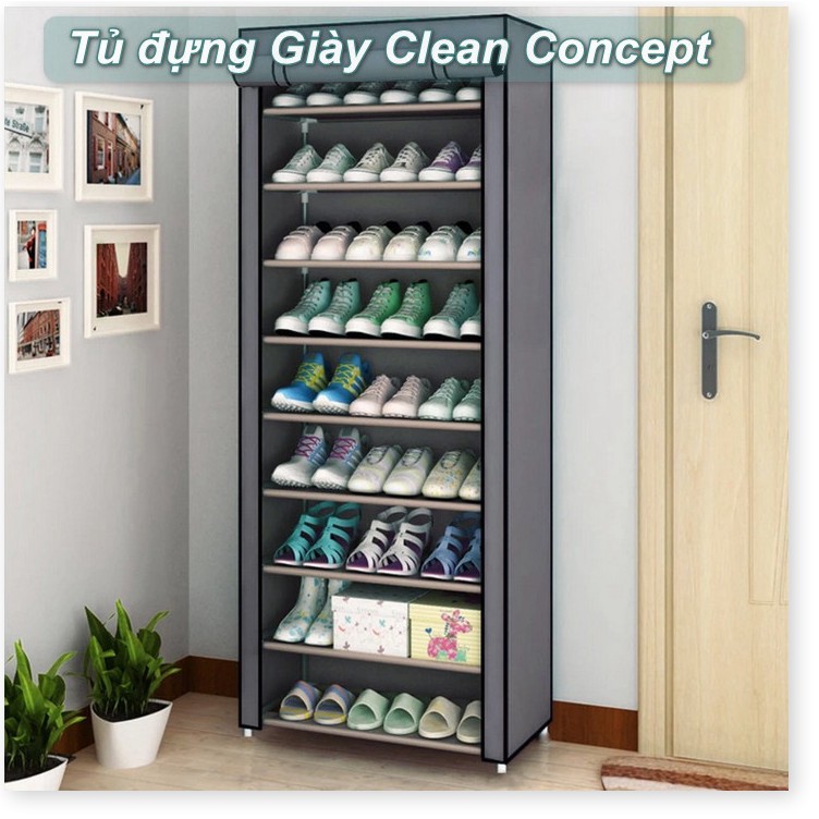 Sán phẩm hot - Tủ đựng Giày 10 tầng 9 ngăn Clean Concept ( Màu Xám )