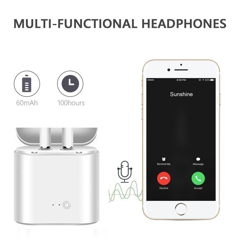 Tai nghe bluetooth không dây nhét tai mini i7s TWS kiểu dáng thể thao kèm hộp sạc dành cho Apple Android
