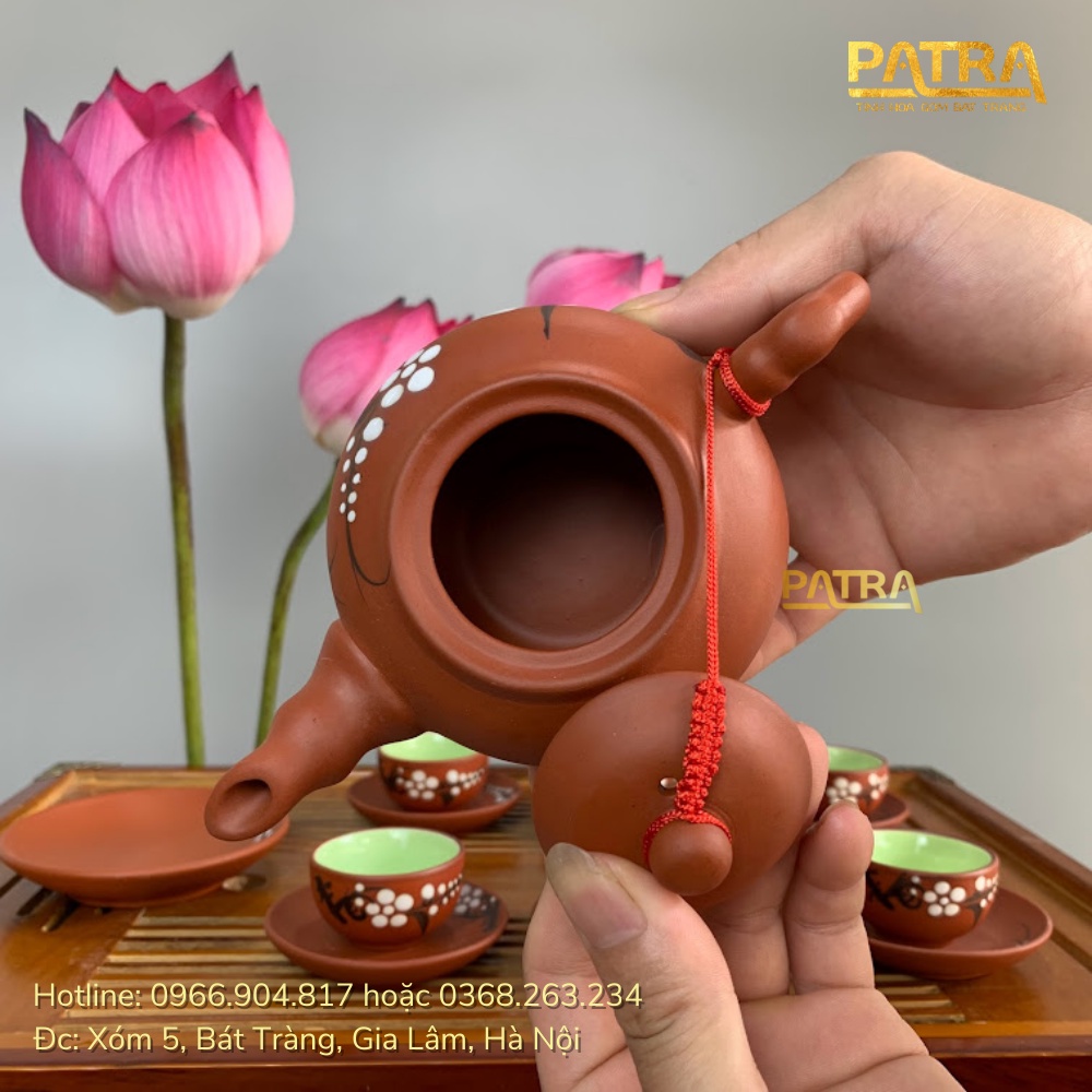 Bộ ấm chén uống trà cao cấp , bộ ấm trà Bát Tràng - trường sa hoa mai trắng