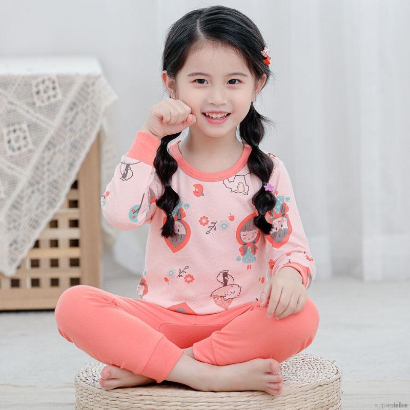 Bộ Đồ Ngủ Pijama Dài Tay Họa Tiết Hoạt Hình Cho Bé Từ 2-8 Tuổi