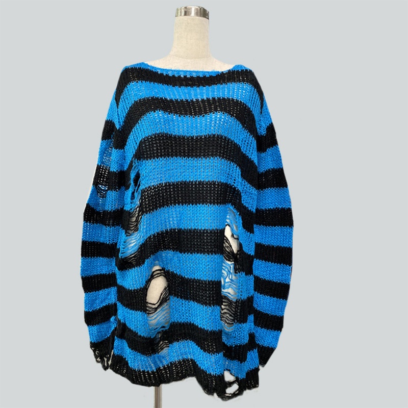 Áo sweater dệt kim tay dài họa tiết kẻ sọc phong cách gothic Harajuku bụi bặm thời trang mùa thu dành cho nữ | BigBuy360 - bigbuy360.vn