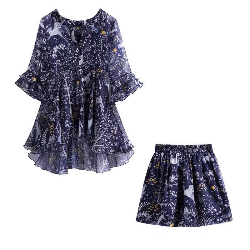 Set Áo Thun Tay Ngắn + Quần Short Vải Voan In Họa Tiết Xinh Xắn Cho Nữ | BigBuy360 - bigbuy360.vn