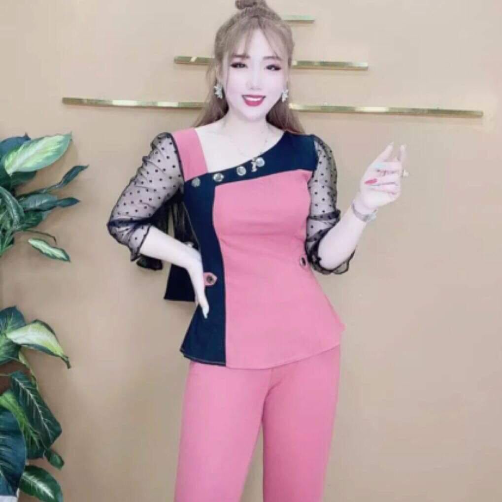 SET BỘ THỜI TRANG PHỐI TAY LƯỚI CHẤM BI SIÊU DỄ THƯƠNG-CÓ SIZE ĐẾN 85KG