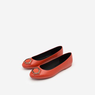 Vascara - giày búp bê mũi tròn phối khóa cài - gbb 0411 - màu cam đậm