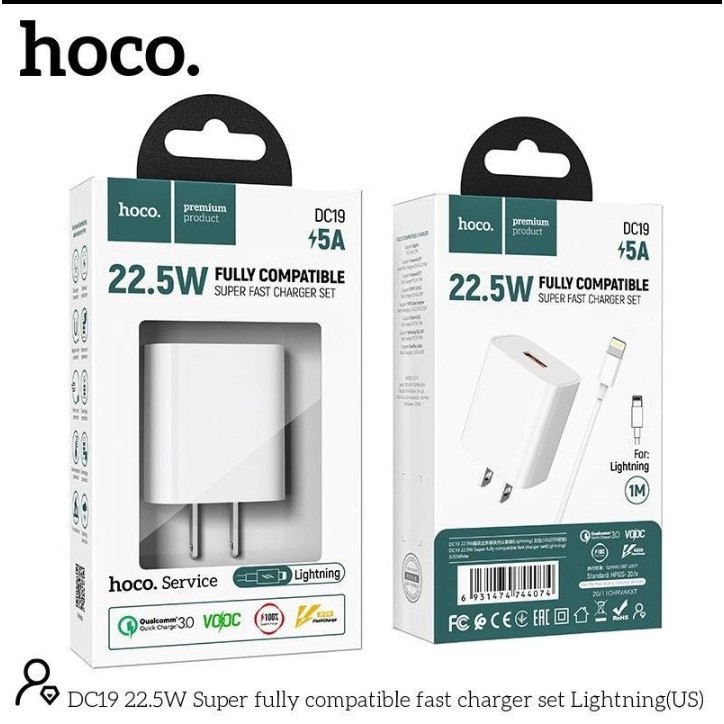 Bộ Sạc Hoco DC19 Micro/Lightning/Type-C (22,5W - 5A)- Hỗ trợ sạc siêu