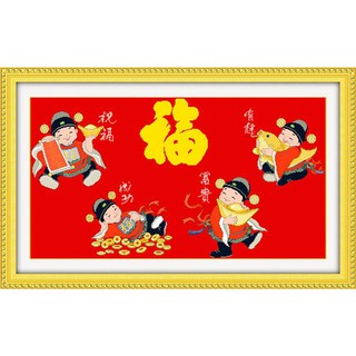 Tranh Thêu Chữ Thập 3D Bốn Vị Thần Tài Lộc Nhỏ Phước Lành 1006 (KHÁCH TỰ THÊU) kt:105x61cm