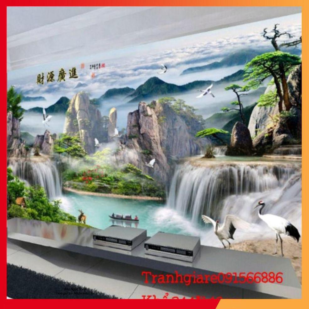 Tranh thêu chữ thập lưu thủy sinh tài (đắc lộc đắc tài )tuyệt đẹp khổ lớn nhất kt 244*149cm