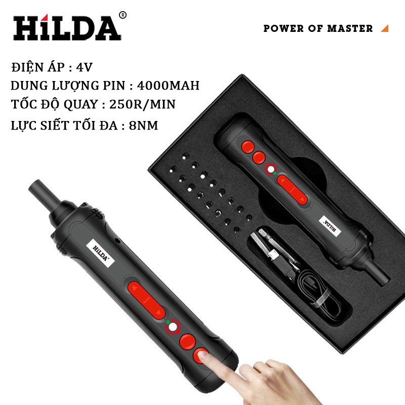 Tô Vít Điện Đa Năng HiLDA Sử Dụng Pin Sạc Cổng USB Type-C, Có Đèn Pin, Khả Năng Phát Hiện Dòng Điện Ngầm