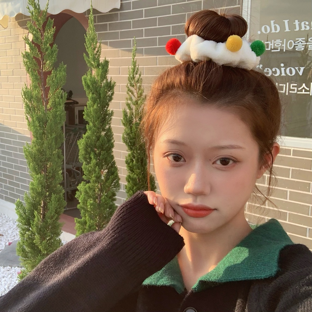 Dây buộc tóc đính bóng xù màu sắc ngọt ngào thời trang Hàn Quốc cho nữ