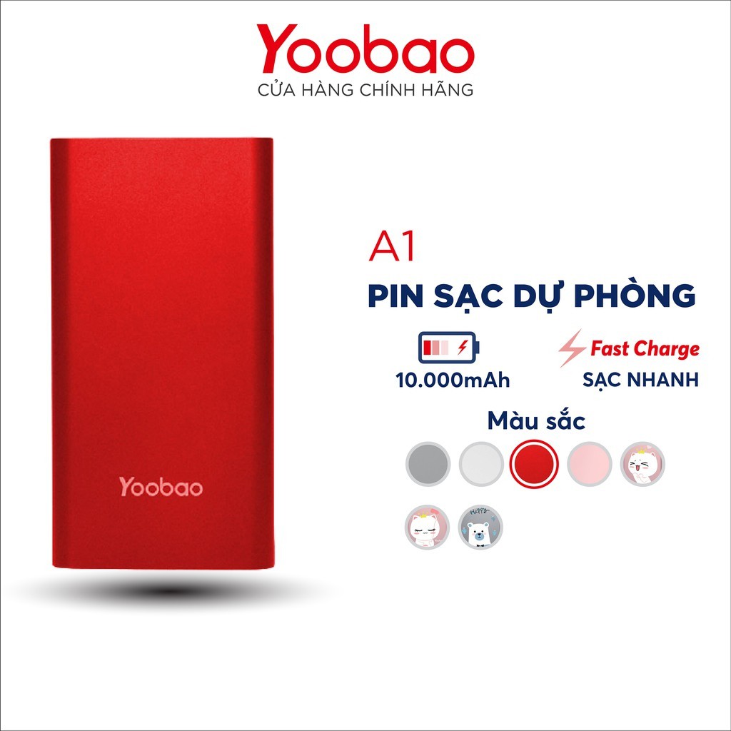 Sạc dự phòng Yoobao A1 10000mAh, siêu mỏng, màu đỏ sang trọng