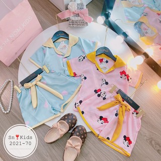 BỘ PIZAMA LỤA SATIN CỘC CHO BÉ GÁI