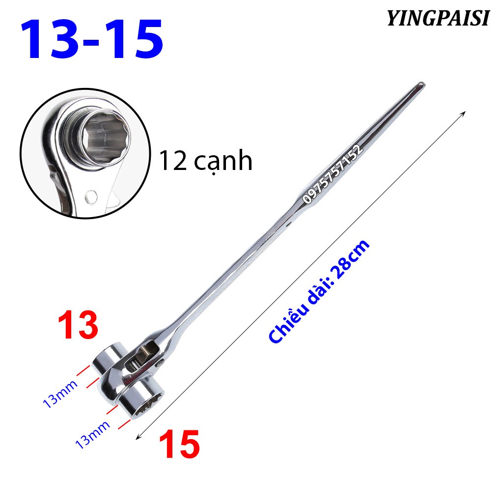 Cờ lê đuôi chuột trắng 13-15 mm, cờ lê giàn giáo tự động YINGPAISI thép CR-V, tuýp giàn giáo đa năng 2 đầu