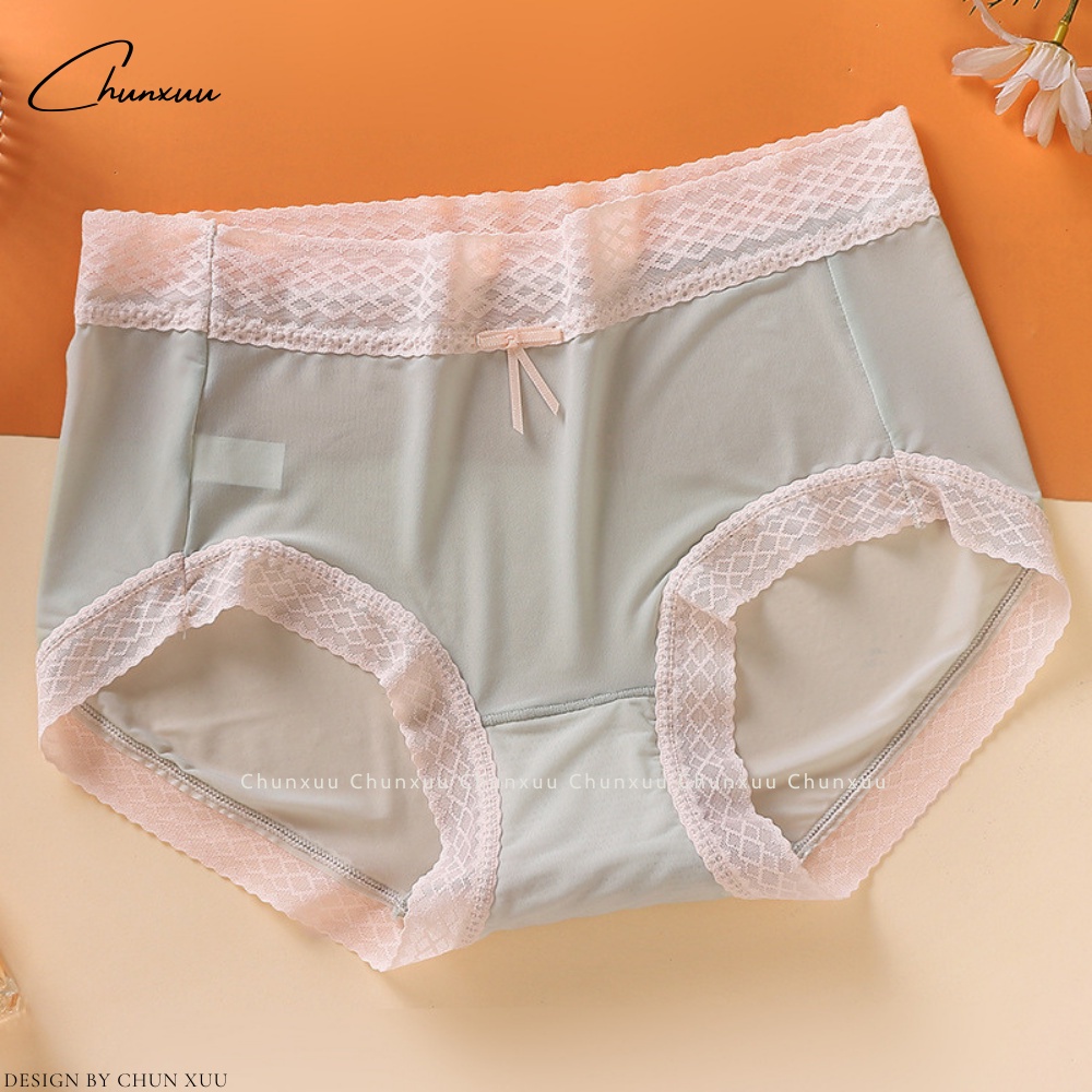 Quần lót nữ su lạnh cao cấp, màu sắc trung tính nhẹ nhàng phối viền ren thắt nơ ngọt ngào - ChunXuu QC118