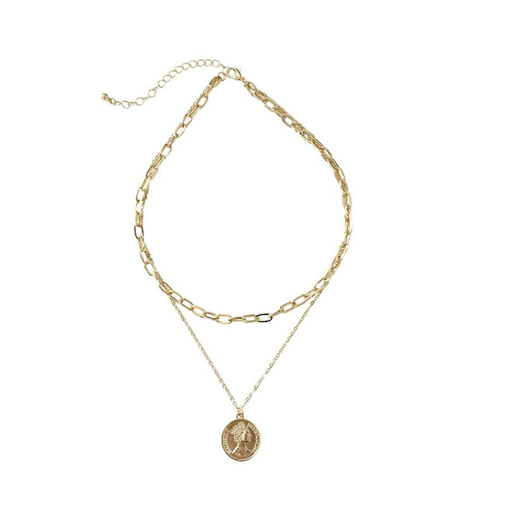 Vòng cổ Dài Hai Lớp Đính Đồng Xu Phong Cách Hip Hop Cá Tính Cho Nữ