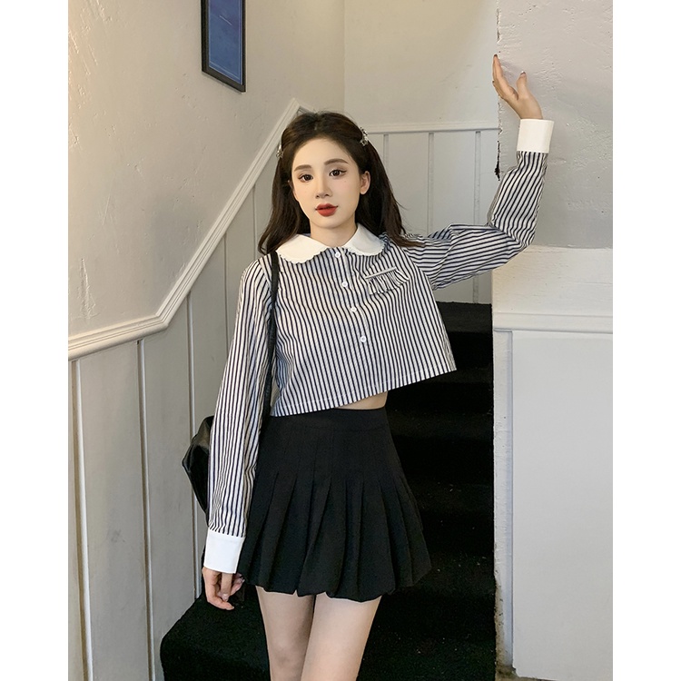 Set Áo Thun Dài Tay Cổ Tròn + Quần short Lưng Cao Thời Trang Hàn Cho Nữ