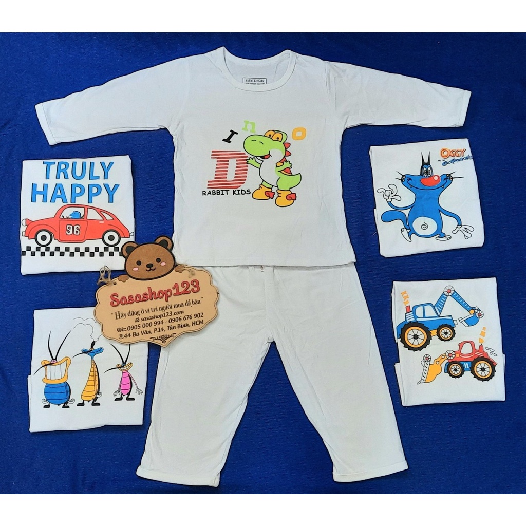 Đồ Bộ Cotton Trắng – Viền Trắng - DÀI TAY Bé Trai, Bé Gái 4kg Đến 65kg