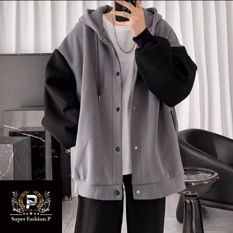 Áo Khoác Hoodie Nút Bấm Phối Tay Hai Màu Sành Điệu Thời Trang - Super Fashion P