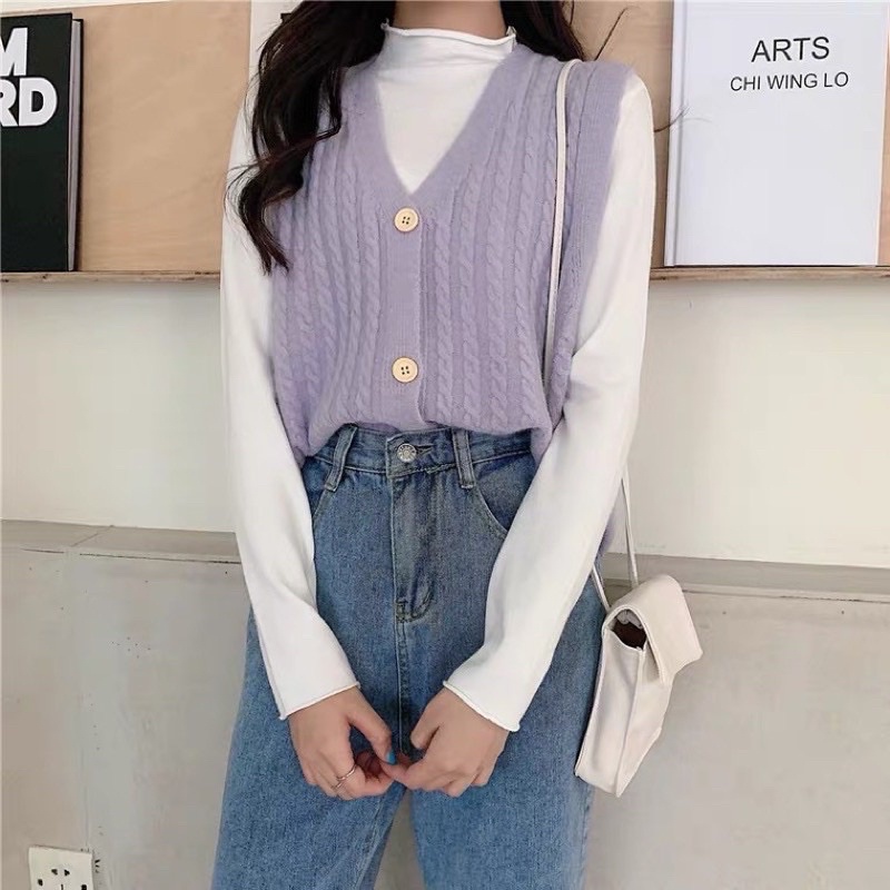 [CÓ SẴN+ẢNH THẬT] Áo gile len xoắn thừng cúc giả gỗ mẫu thu đông 2021