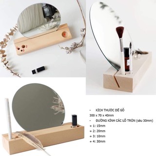 Gương trang điểm để bàn hình tròn, thiết kế tinh tế với đế gỗ tích hợp ngăn đựng đồ trang điểm - Wooden Studio
