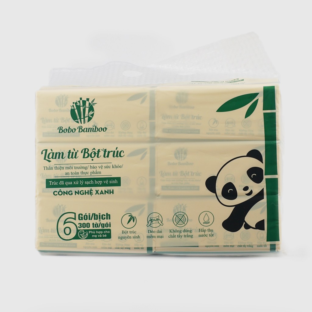 4 gói giấy rút Bobo Bamboo Gấu Trúc Siêu Dai