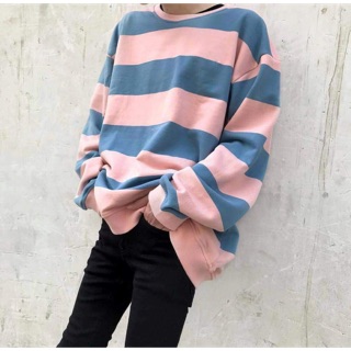 ÁO THUN TAY DÀI SWEATER SỌC NGANG HỒNG XANH