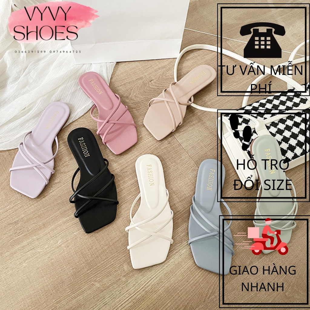 VYVYSHOES19 - DÉP NỮ QUAI CHÉO HOT HIT - DÉP LÊ NỮ 3 DÂY , MÀU TRẮNG,ĐEN,KEM (MSP-DN004)