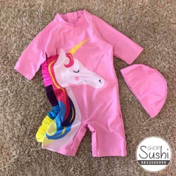 (FreeShip) Áo bơi bé gái ngựa Pony KÈM MŨ - áo bơi trẻ em ་