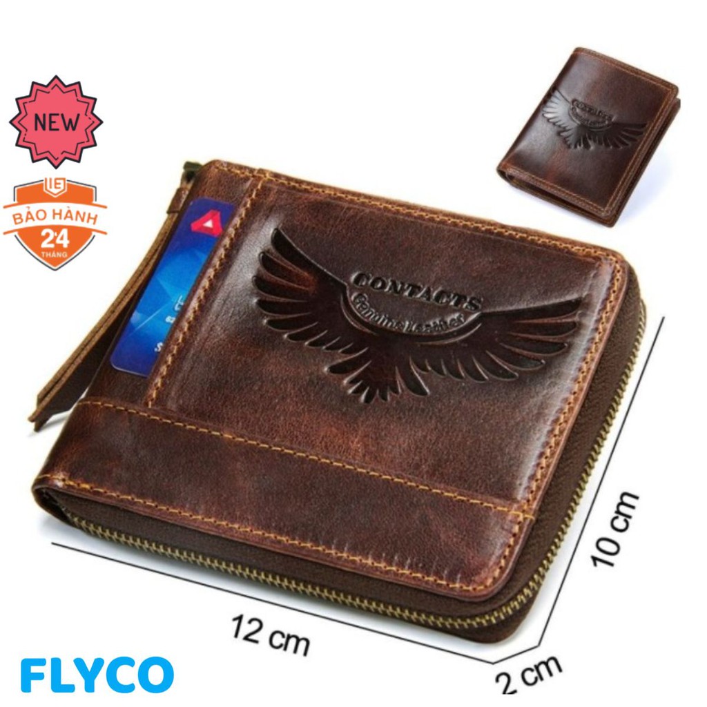 2022 Contac N1258 N1257 - Bảo Hành 2 Năm - Bóp Ví Đứng Ngang Nam Bỏ Túi Da Ngựa Điên Men Wallet Genuine Bò