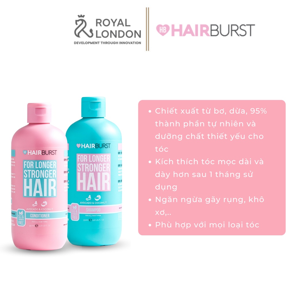 Set gội xả HAIRBURST kích thích tóc mọc dài hơn chắc khỏe hơn 350ml/chai