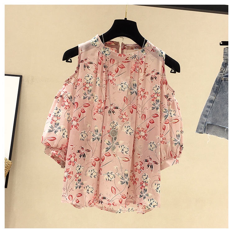 Áo Sơ Mi Voan Hoa Trễ Vai Dáng Rộng Phong Cách Retro Hàn Quốc Thời Trang Mùa Hè Cho Nữ Size M-4Xl