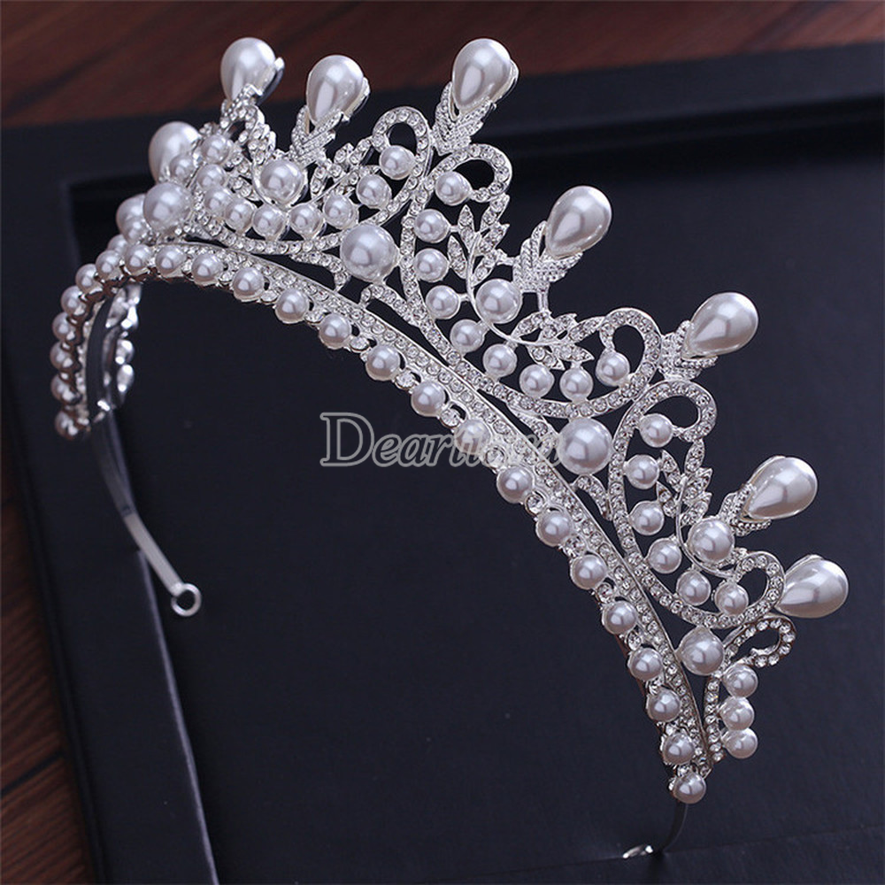 Retro Princess Pearl Crown Bridal Tiara Headdress
