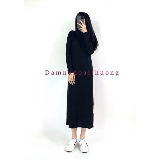 Váy nữ suông thu đông cổ kiểu 2 màu hồng ruốc và đen - Đầm nữ Hoài Thương