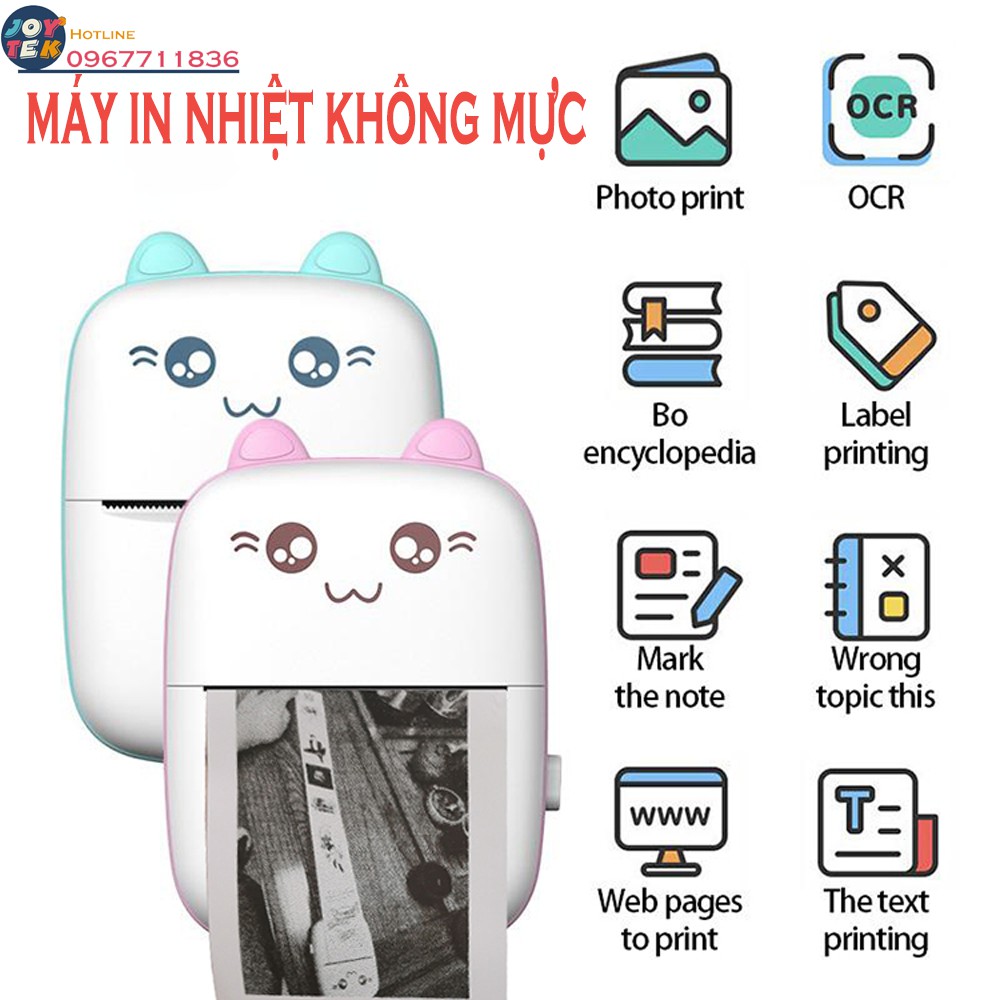 Máy In Nhiệt Mini Cầm tay Bluetooth - Máy in ảnh, in tài liệu, in Phao, in nhãn dán in không cần mực dùng giấy in nhiệt