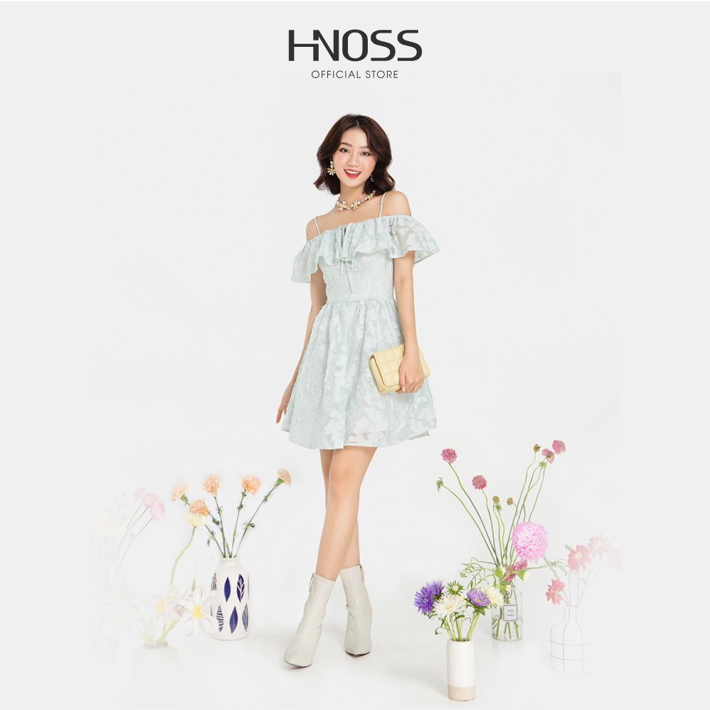 Đầm Xoè Thời Trang Nữ HNOSS Bẹt Vai HNDLU019