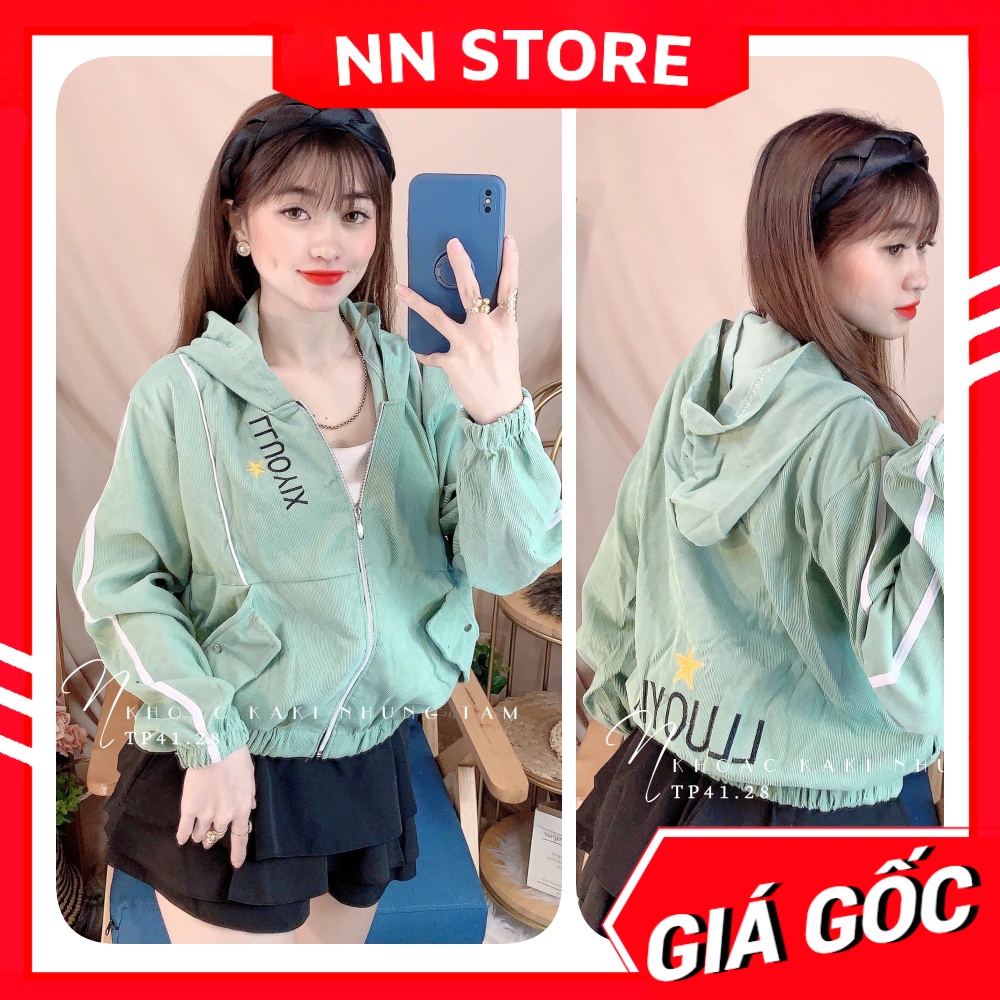 Áo khoác nữ chất kaki nhung tăm thêu chữ dễ thương TP41