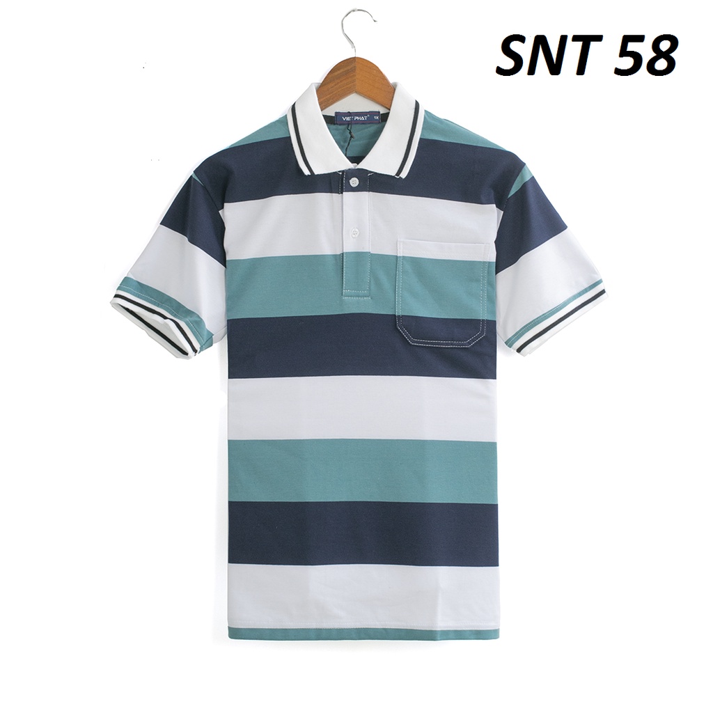 Áo thun nam trung niên vải cotton mềm mát , thấm hút mồ hôi áo thun có cổ có túi sọc ngang