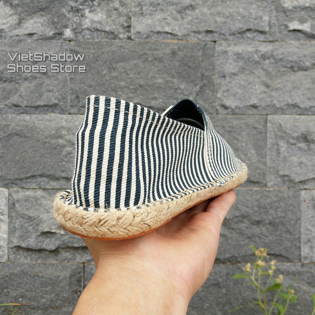 Slip on nam - Giày lười vải nam đế cói - Vải bố sọc trắng/xanh navy - Mã SP 8003-sọc.xanh | BigBuy360 - bigbuy360.vn